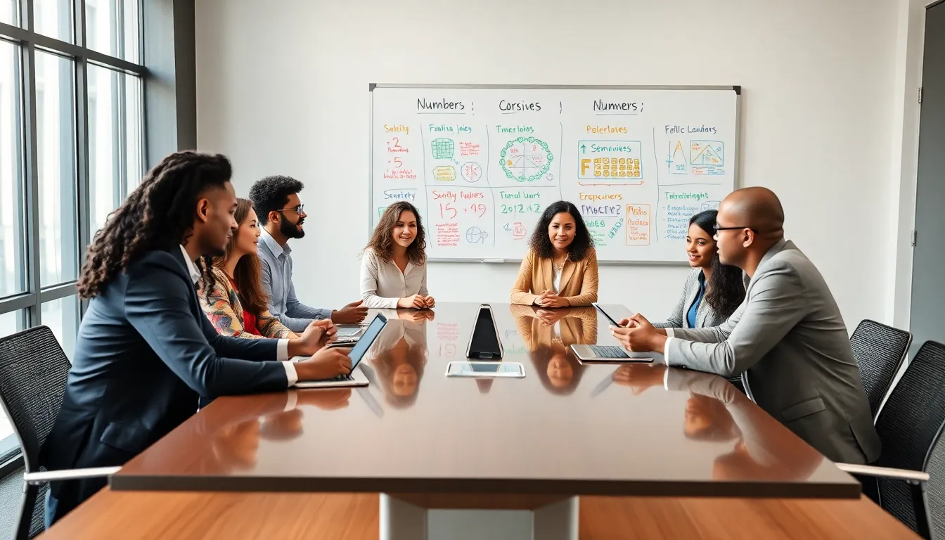 diverse team discussing the significance of numbers in a modern office.